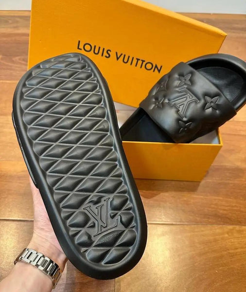 Elegant Premium Braand  Black Monogram Comfort Slide Slippers