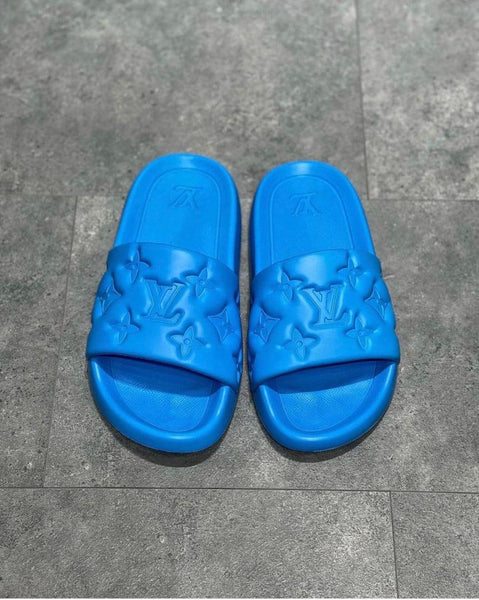 Luxury Imported  Blue  Monogram Comfort Slides for Men