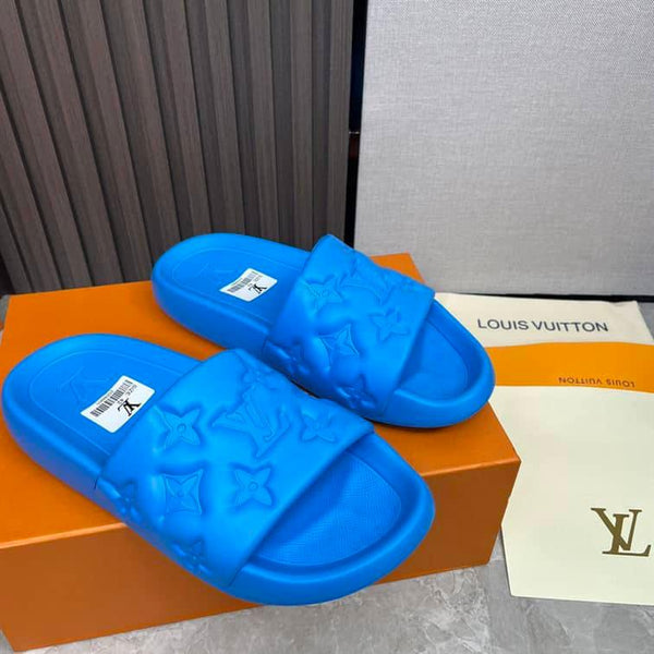 Luxury Imported  Blue  Monogram Comfort Slides for Men