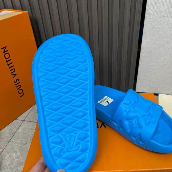 Luxury Imported  Blue  Monogram Comfort Slides for Men