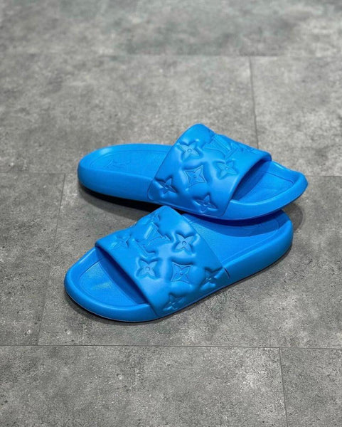 Luxury Imported  Blue  Monogram Comfort Slides for Men