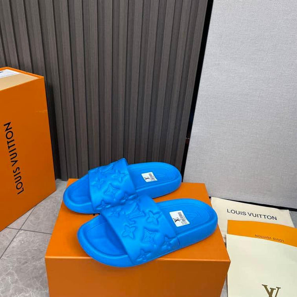 Luxury Imported  Blue  Monogram Comfort Slides for Men