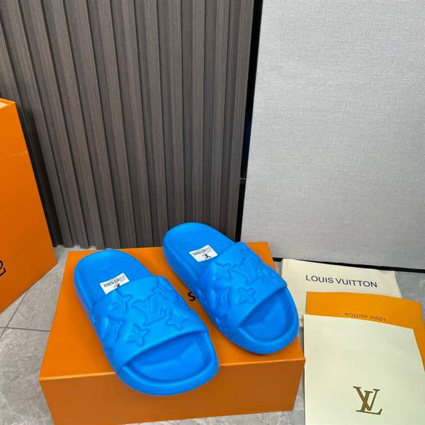 Luxury Imported  Blue  Monogram Comfort Slides for Men