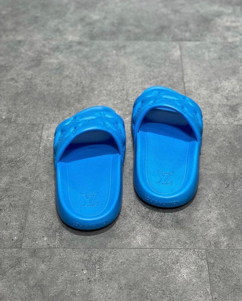 Luxury Imported  Blue  Monogram Comfort Slides for Men