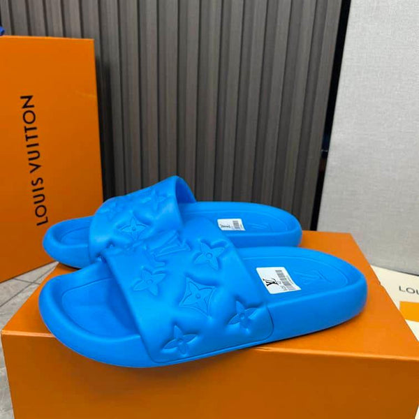 Luxury Imported  Blue  Monogram Comfort Slides for Men