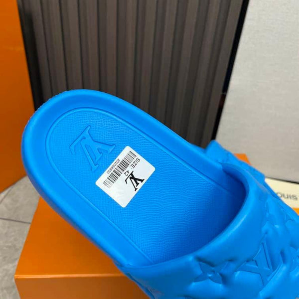 Luxury Imported  Blue  Monogram Comfort Slides for Men