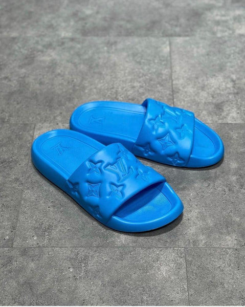 Luxury Imported  Blue  Monogram Comfort Slides for Men
