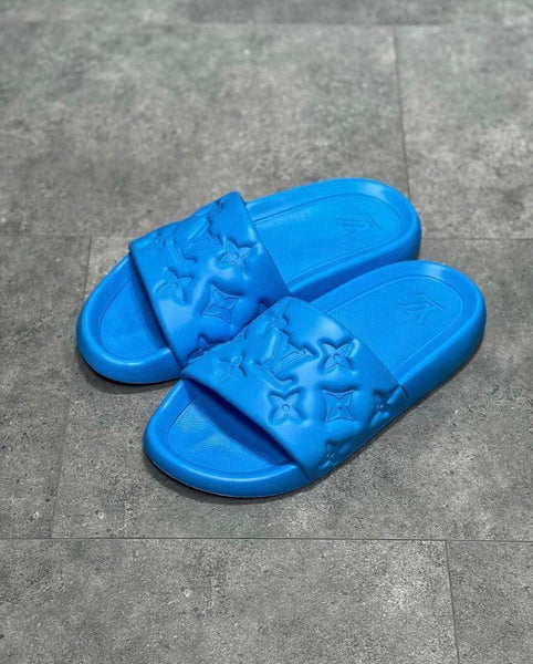 Luxury Imported  Blue  Monogram Comfort Slides for Men