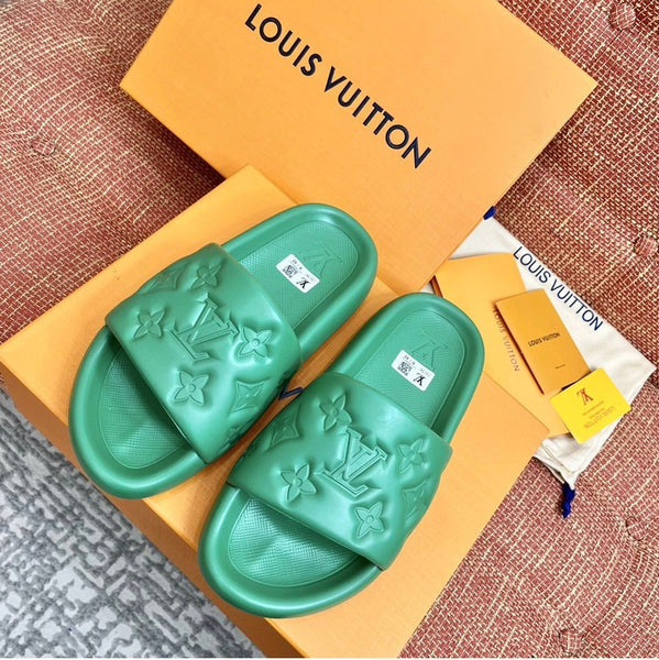 Premium Green Monogram Comfort Slides for Men