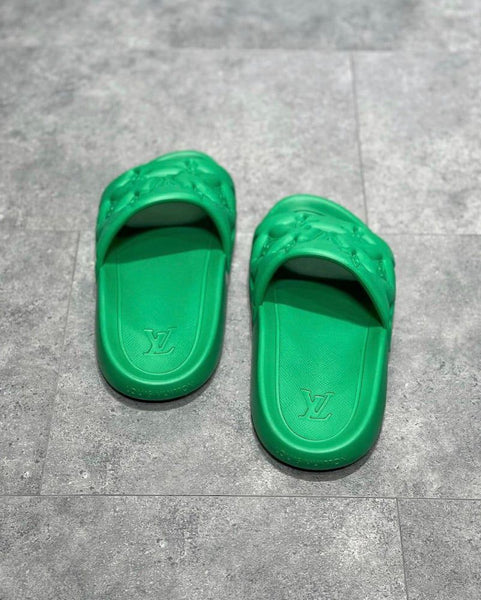 Premium Green Monogram Comfort Slides for Men