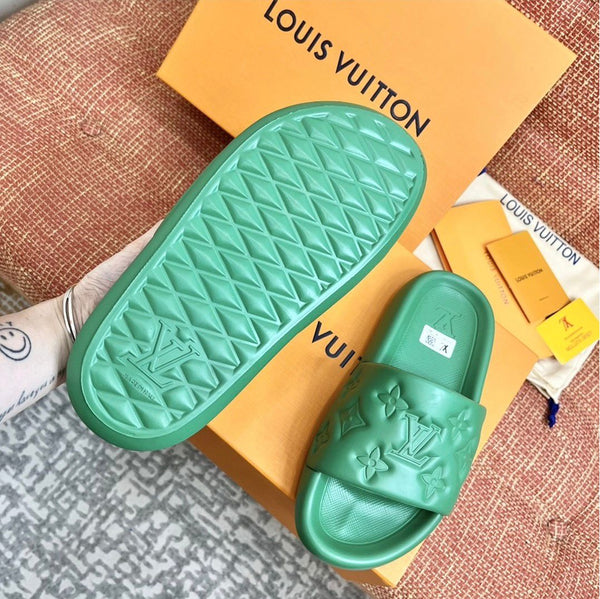 Premium Green Monogram Comfort Slides for Men