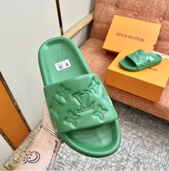 Premium Green Monogram Comfort Slides for Men