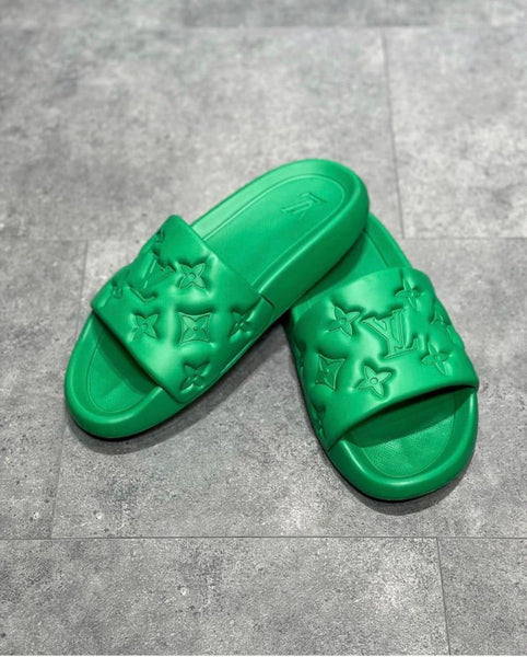 Premium Green Monogram Comfort Slides for Men