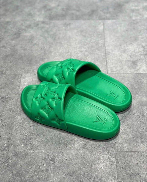 Premium Green Monogram Comfort Slides for Men