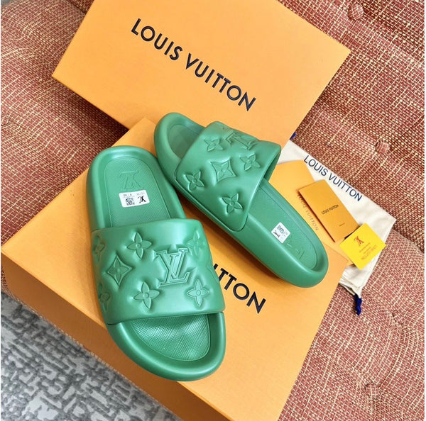 Premium Green Monogram Comfort Slides for Men