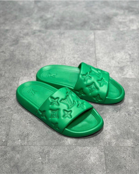 Premium Green Monogram Comfort Slides for Men