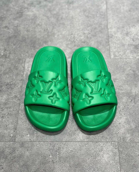 Premium Green Monogram Comfort Slides for Men