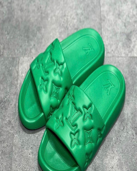 Premium Green Monogram Comfort Slides for Men