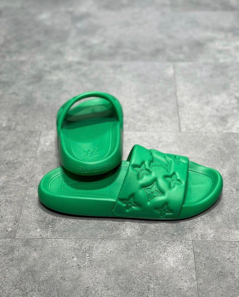 Premium Green Monogram Comfort Slides for Men