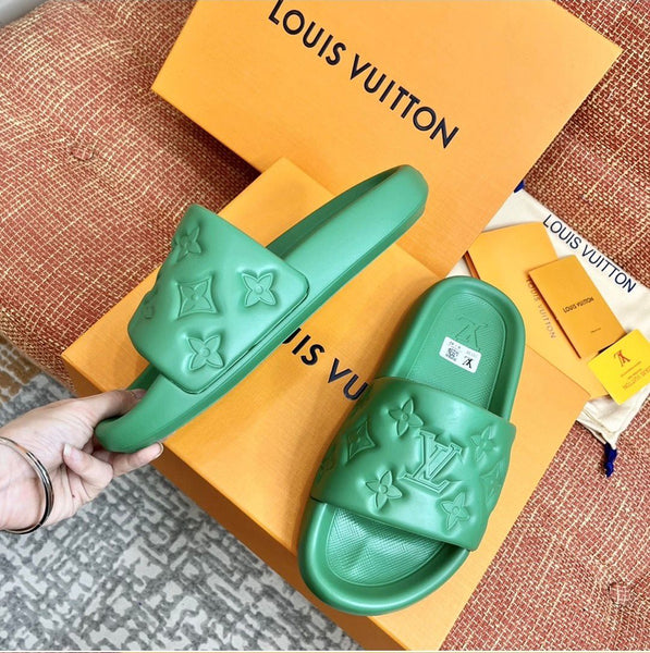Premium Green Monogram Comfort Slides for Men