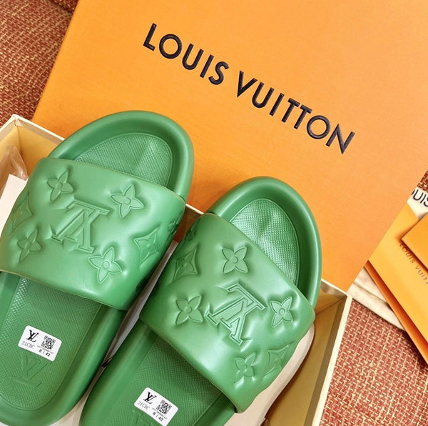 Premium Green Monogram Comfort Slides for Men