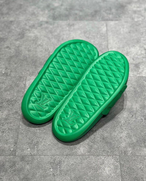 Premium Green Monogram Comfort Slides for Men