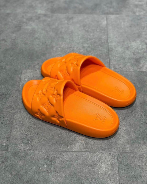 Premium Orange Designer Slides Stylish Monogram Comfort Slippers