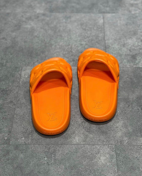 Premium Orange Designer Slides Stylish Monogram Comfort Slippers