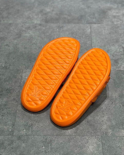 Premium Orange Designer Slides Stylish Monogram Comfort Slippers