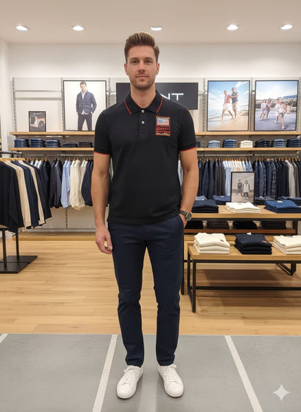 Premium Black Polo T-Shirt with Contrast Red Detail