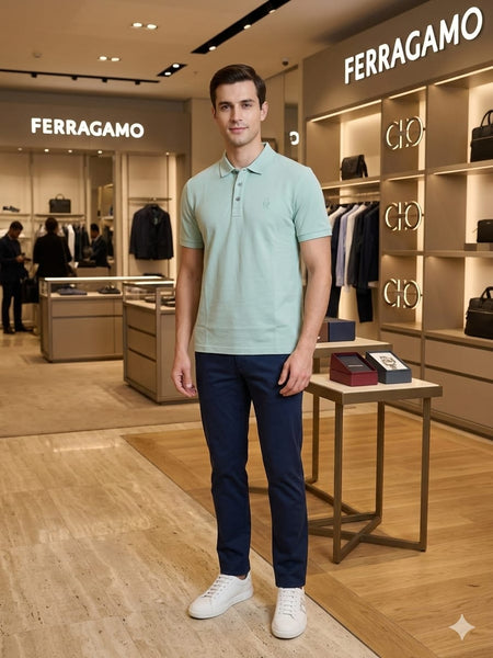 Premium Mint Green Polo T-Shirt  For Men