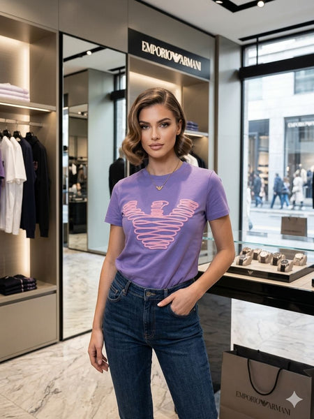 Stylish Purple Graphic Crew Neck T-Shirt for Women