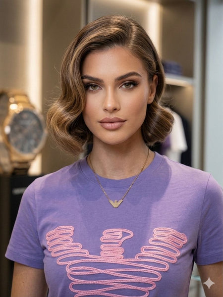 Stylish Purple Graphic Crew Neck T-Shirt for Women