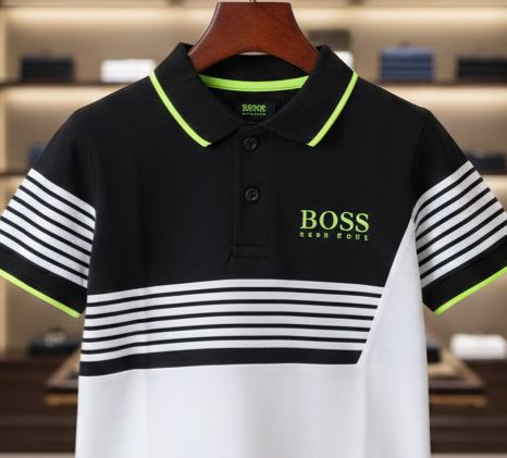 Kid's Premium Colorblock Polo T-Shirt – Black & White with Neon Detailing