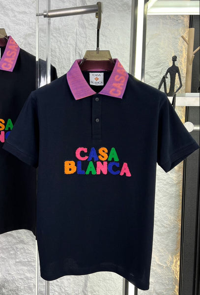 Premium Polo T-Shirt with Contrast Collar & Multicolor Logo