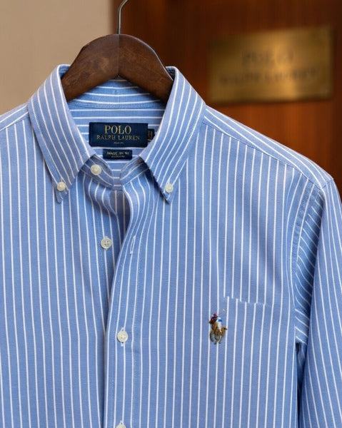 Women’s Premium Blue Striped Button-Down Shirt  Elegant Regular Fit
