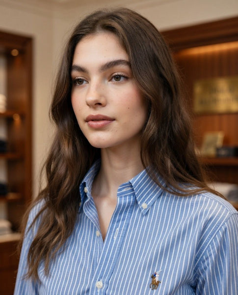 Women’s Premium Blue Striped Button-Down Shirt  Elegant Regular Fit