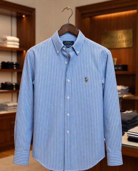 Women’s Premium Blue Striped Button-Down Shirt  Elegant Regular Fit