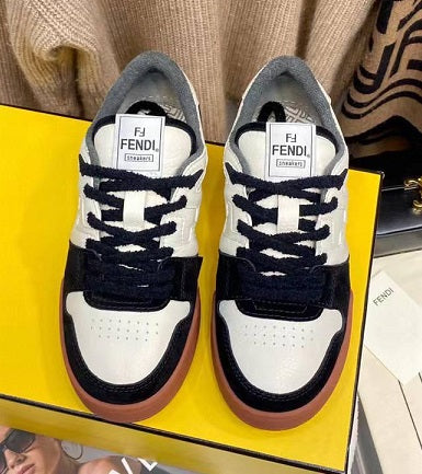 Luxury Beige & Black Designer Low-Top Sneakers