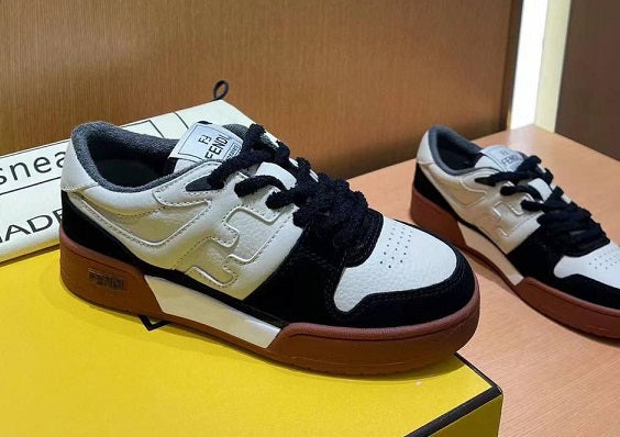 Luxury Beige & Black Designer Low-Top Sneakers