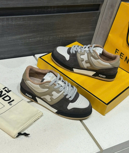 Luxury Beige & Black Designer Low-Top Sneakers