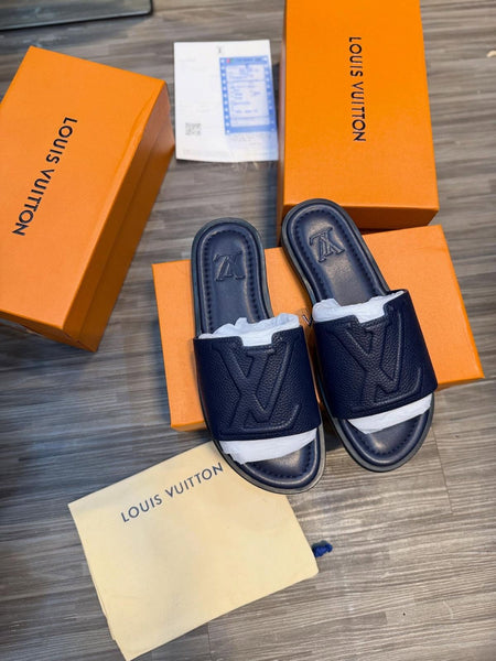 Luxury Brand -Inspired Black Monogram Slide Sandals for Men