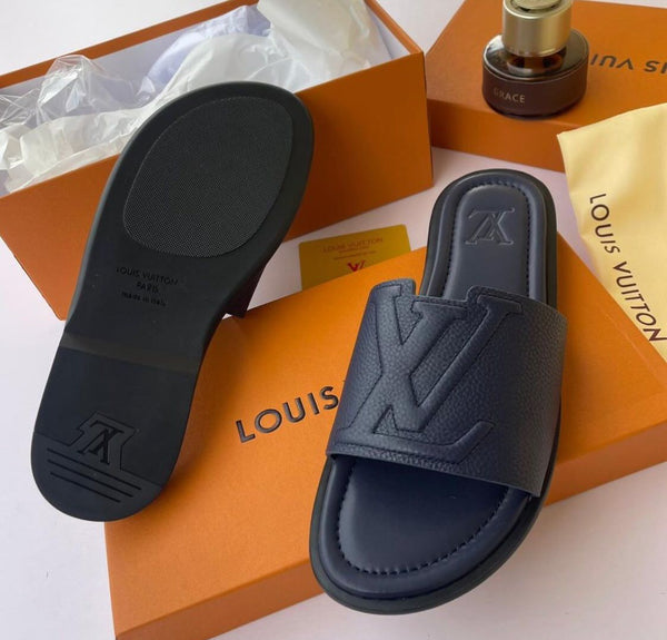 Luxury Brand -Inspired Black Monogram Slide Sandals for Men