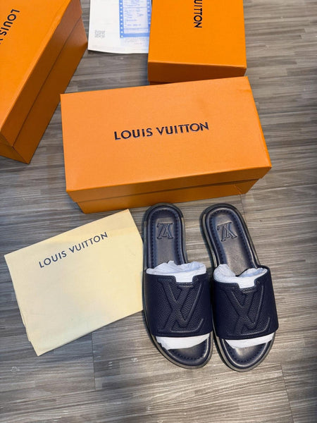 Luxury Brand -Inspired Black Monogram Slide Sandals for Men