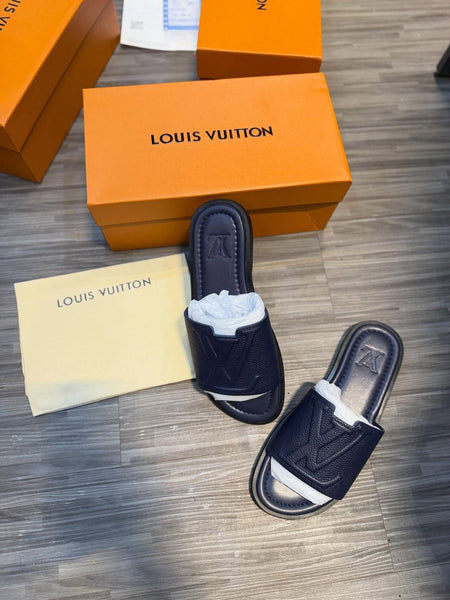 Luxury Brand -Inspired Black Monogram Slide Sandals for Men