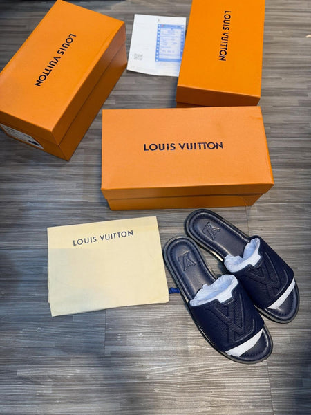 Luxury Brand -Inspired Black Monogram Slide Sandals for Men