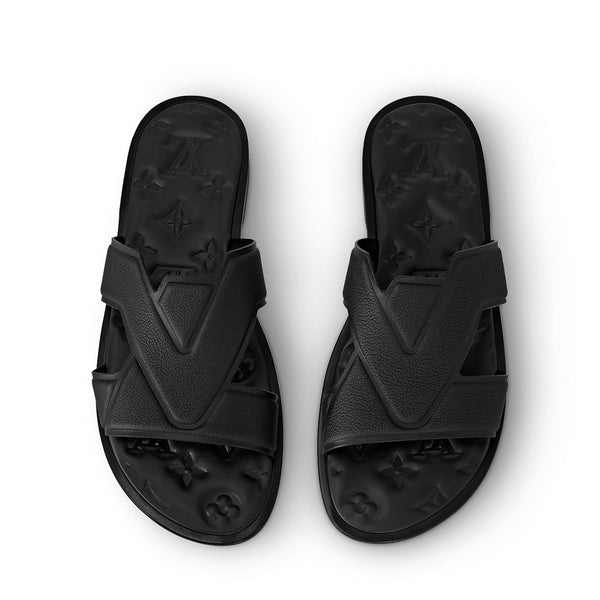 Premium Black Embossed Designer Slip-On Slides for Men