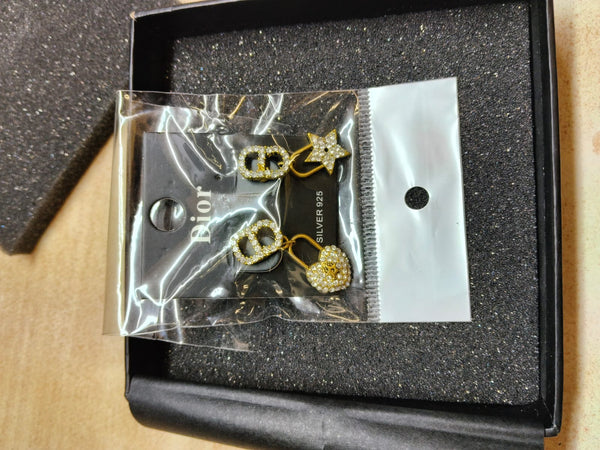Elegant Gold-Tone Crystal Lock & Star Drop Earrings