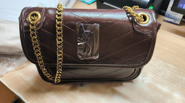 Chic Brown Quilted Chain Shoulder Bag with Gold Hardware