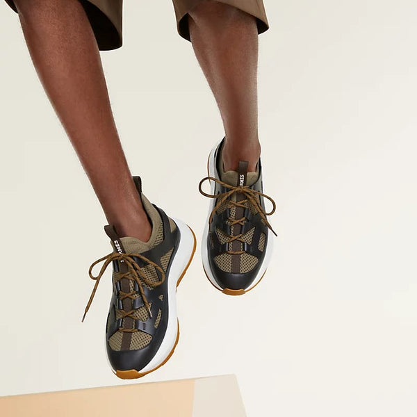 Sporty Brown & Black Hybrid Sneakers with Mesh Detail